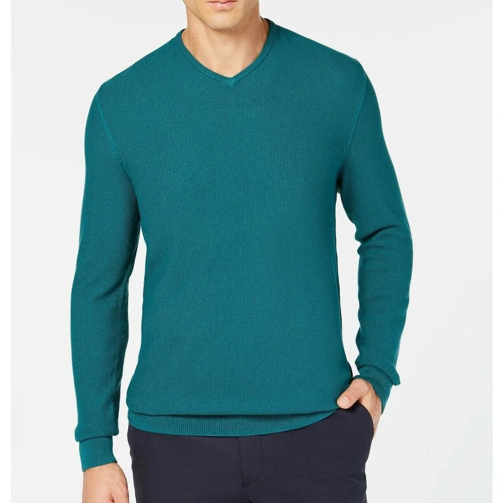 Tasso Elba Mens Green Seed Stitched Supima Cotton Sweater Top‎ Large